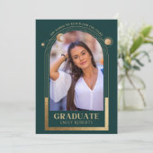 Bosgroene Gouden Hemelse Afstudeerfoto Kaart (Staand voorkant)