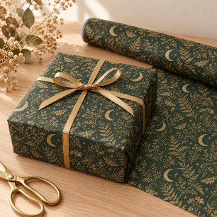 Bosgroene Gouden Maanmot Botanische Verpakking Cadeaupapier