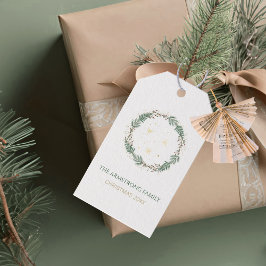 Bosgroene Gouden Sterren Kerst Familienaam Cadeaulabel