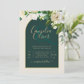 Bosgroene Gouden Witte Rozen Winterhuwelijk Kaart (Staand voorkant)