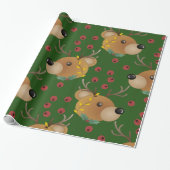 Bosgroene Kerst Teddybeer Cadeaupapier (Uitgerold)