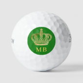 Bosgroene kroon koning monogram initiaal golfballen (Voorkant)