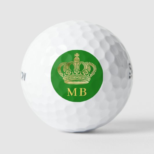 Bosgroene kroon koning monogram initiaal golfballen (Voorkant)