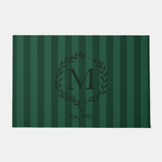 Bosgroene luxe strepen en krans monogram deurmat (Voorkant)