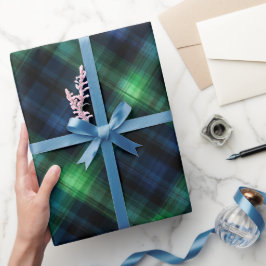 Bosgroene marine diepe tartan dennenplaidpatroon cadeaupapier