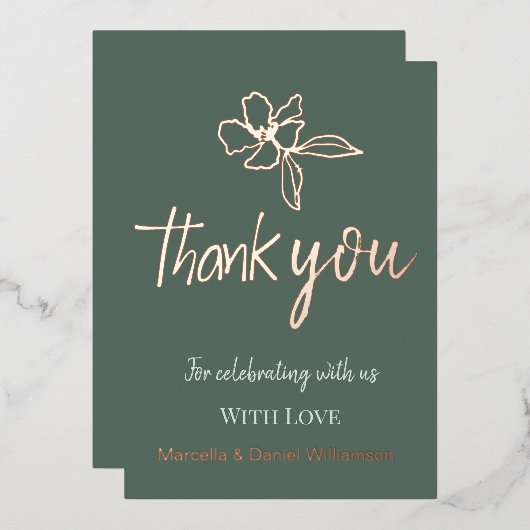 Bosgroene minimale Floral Weddenschap Hartelijk da Folie Uitnodiging (Voorkant / Achterkant)