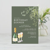 Bosgroene mos moderne champagnetuin verjaardagsdin kaart (Staand voorkant)