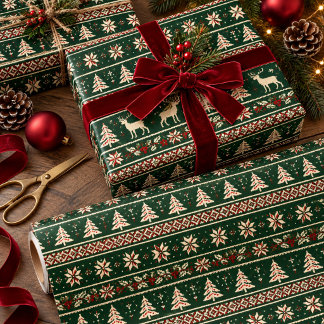 Bosgroene Noordse Kerst Inpakpapier
