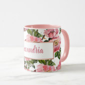  bosgroene roze koraalbloem mok (Voorkant rechts)