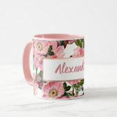  bosgroene roze koraalbloem mok (Voorkant links)