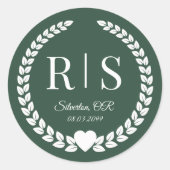 Bosgroene Trouw Monogram Initiaal Letters Ronde Sticker (Voorkant)