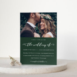 Bosgroene trouwkaligrafie en foto kaart