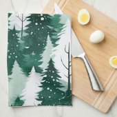 Bosgroene winterbomen Sneeuw Kerst Keuken Theedoek (Quarter Fold)