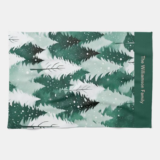 Bosgroene winterbomen Sneeuw Kerst Keuken Theedoek (Horizontaal)