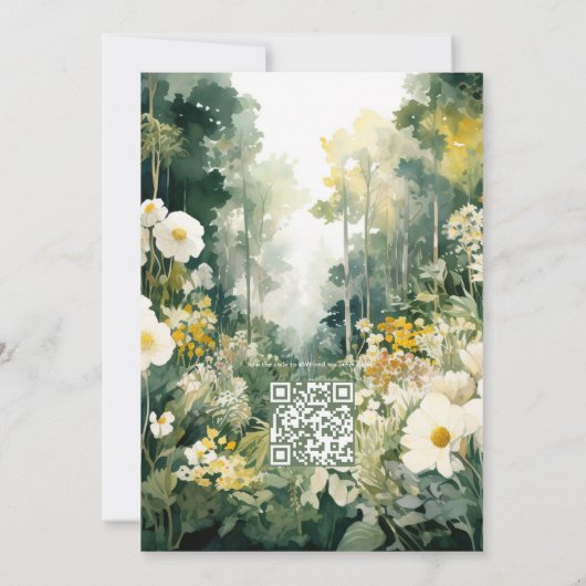Bosgroene, witte en gouden bloemige trouwdag kaart (Achterkant)