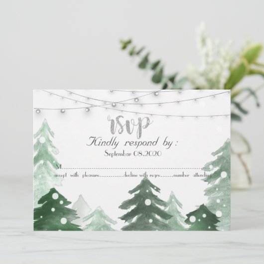 Bosgrond, Kerstverlichting met snoer, RSVP Kaart (Staand voorkant)