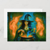 Bosheks roept gloeiende geesten op feestdagenkaart (Voorkant / Achterkant)