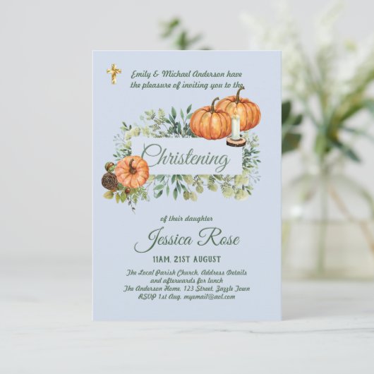 Bosherfst Blauwe Doop Uitnodiging Doop (Staand voorkant)