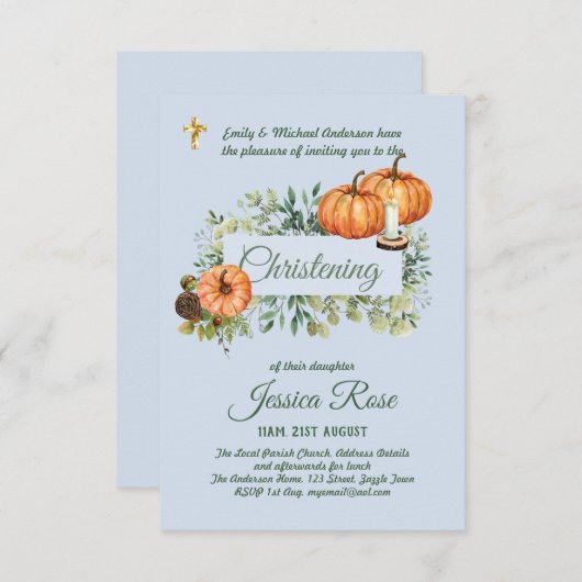 Bosherfst Blauwe Doop Uitnodiging Doop (Voorkant / Achterkant)