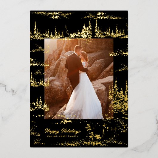 Bosherinneringen Zwart en Goud Folie Feestdagenkaart