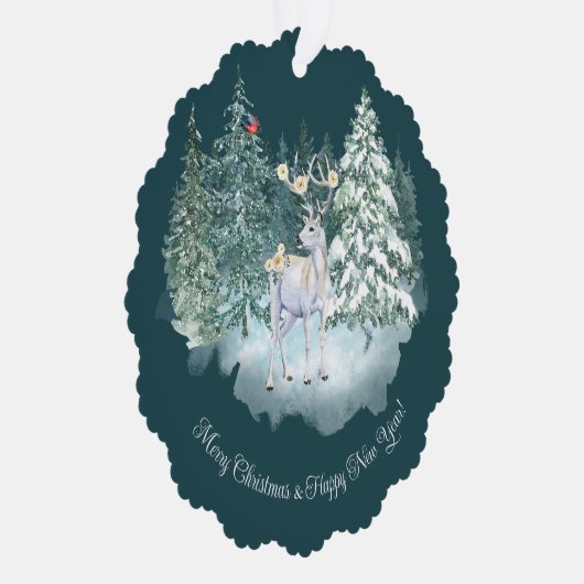 Bosherten Winter Bos Kerstmis Ornament Kaart (Rechts)
