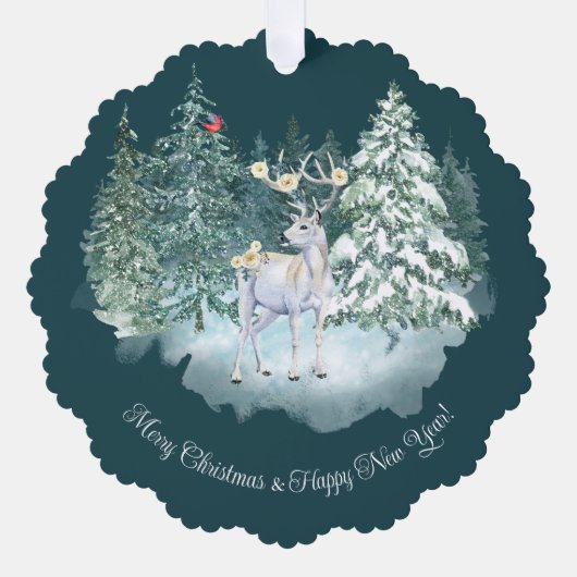 Bosherten Winter Bos Kerstmis Ornament Kaart (Voorkant)