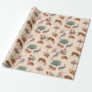 Boshoordieren en vogelTan Background Cadeaupapier