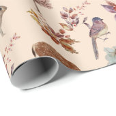 Boshoordieren en vogelTan Background Cadeaupapier (Rol Hoek)