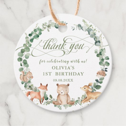 Boshoordieren Greenery Birthday Baby shower Bedankjes Labels (Voorkant)