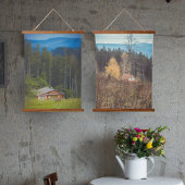 Boshutten onder de bergen hangend wandkleed