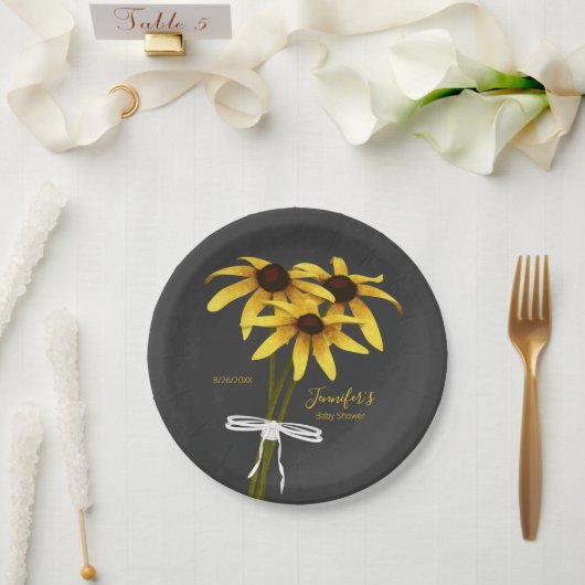 bosje wilde bloemen Black Eyed Susan baby shower Papieren Bordje (Huwelijk)