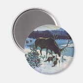  boskaarten en Elk in Winter Snow Magneet (Voorkant / Achterkant)