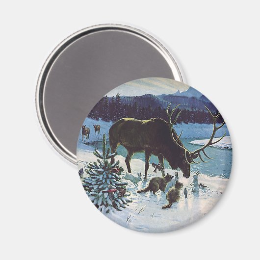  boskaarten en Elk in Winter Snow Magneet (Voorkant / Achterkant)