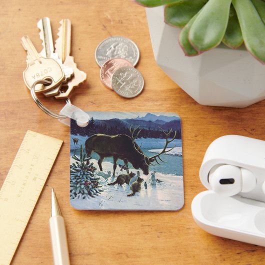  boskaarten en Elk in Winter Snow Sleutelhanger (Bureau)