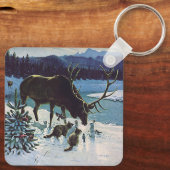  boskaarten en Elk in Winter Snow Sleutelhanger (Achterkant)