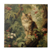 Boskat in weelderig gebladerte tegeltje (Voorkant)