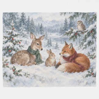 Boskerst Herten Vos Konijn & Uil  Fleece Deken