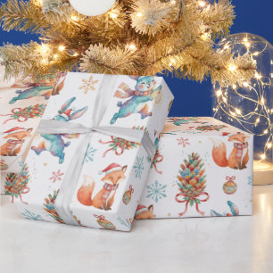 Boskerst vos, konijn en dennenappel patroon cadeaupapier