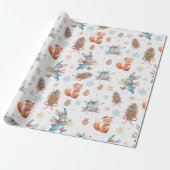 Boskerst vos, konijn en dennenappel patroon cadeaupapier (Uitgerold)
