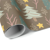 Boskerstbomen Aardetinten Patroon Cadeaupapier (Rol Hoek)