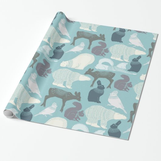 BoskerstBunny Fox Deer Beer Bird Squirrel Cadeaupapier (Uitgerold)