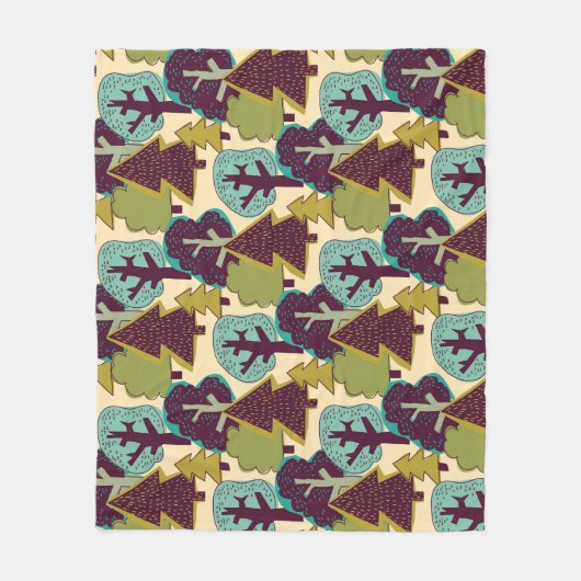 Boskleur Doodle Bomen Illustratie Fleece Deken (Voorkant)