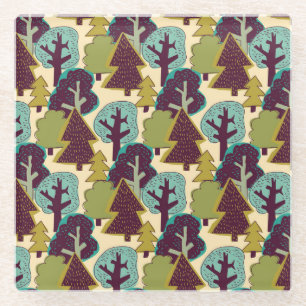 Boskleur Doodle Bomen Illustratie Glazen Onderzetter