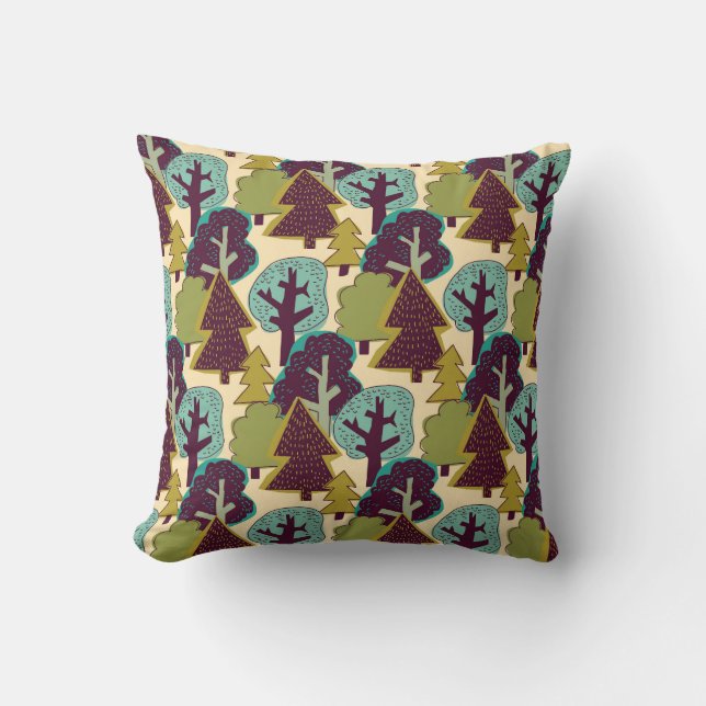 Boskleur Doodle Bomen Illustratie Kussen (Voorkant)
