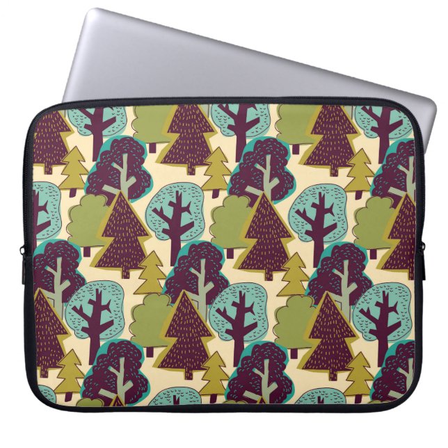 Boskleur Doodle Bomen Illustratie Laptop Sleeve (Voorkant)