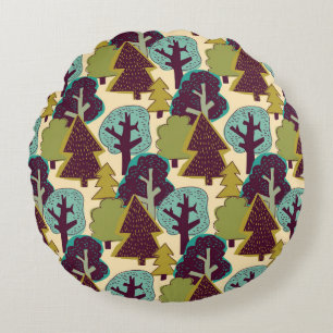 Boskleur Doodle Bomen Illustratie Rond Kussen