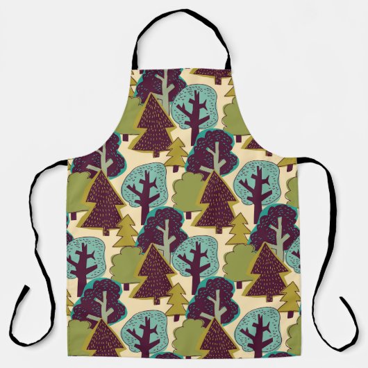 Boskleur Doodle Bomen Illustratie Schort (Voorkant)