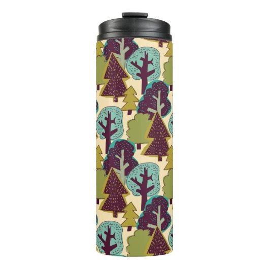 Boskleur Doodle Bomen Illustratie Thermosbeker (Voorkant)