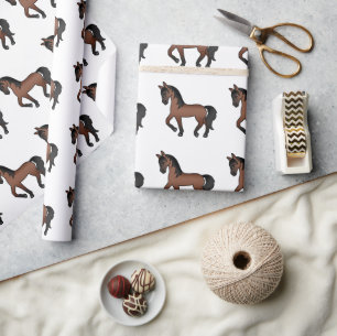 Boskleurig Leuke Cartoon Dravend Paard Patroon Cadeaupapier