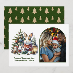 Boskonijnfamilie Kerst Foto in Koele Bos Feestdagenkaart